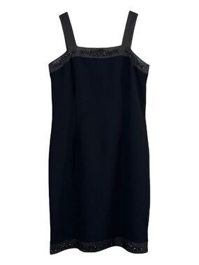 Albert Nipon Evening Embroidered Sequin Square Neck Cocktail Dress Black Size 8